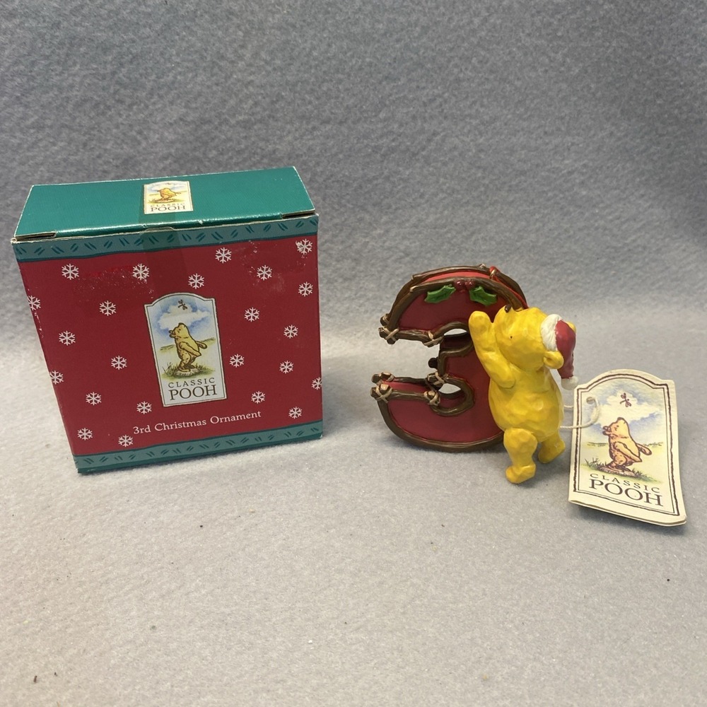 Vintage 1990s Classic Pooh Disney Number 3 Christmas Ornament with tags Midwest